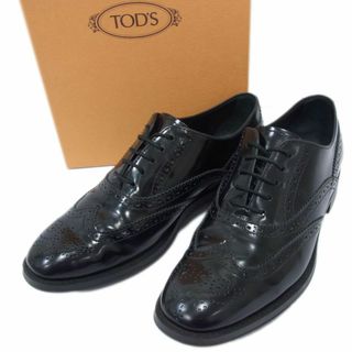 トッズ(TOD'S)の定価10万円以上●TOD'S トッズ レザー オックスフォード シューズ 革靴 メダリオン ウイングチップ レディース 22.5 ブラック 正規品(ローファー/革靴)