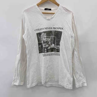プラスワン(PLUS ONE)のPLUS ONE プラスワン メンズ Tシャツ（長袖）フロントプリント ホワイト(Tシャツ/カットソー(七分/長袖))