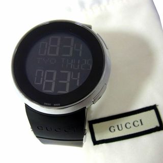 定価16万円■GUCCI グッチ アイグッチ 316L クォーツ 腕時計 デジタルワールドタイム 文字盤 ラバーベルト ブラック メンズ