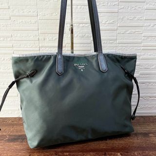 プラダ(PRADA)のプラダ ナイロン×レザー トート ショルダー バッグ シルバー カーキ(トートバッグ)