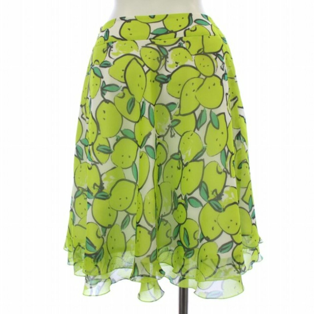 M'S GRACY(エムズグレイシー)のエムズグレイシー タグ付き フレアスカート ひざ丈 総柄 38 M 白 緑 レディースのスカート(ひざ丈スカート)の商品写真