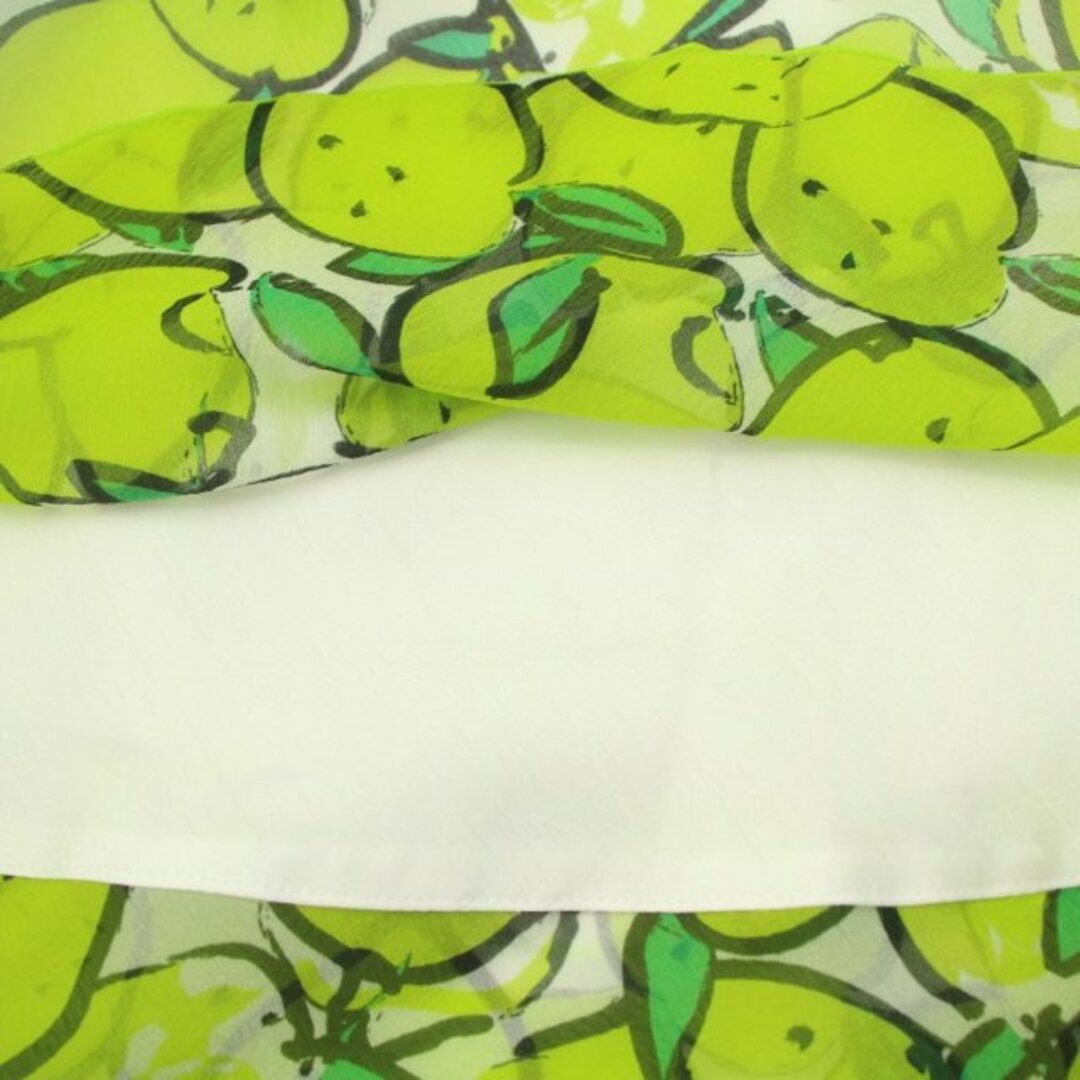M'S GRACY(エムズグレイシー)のエムズグレイシー タグ付き フレアスカート ひざ丈 総柄 38 M 白 緑 レディースのスカート(ひざ丈スカート)の商品写真