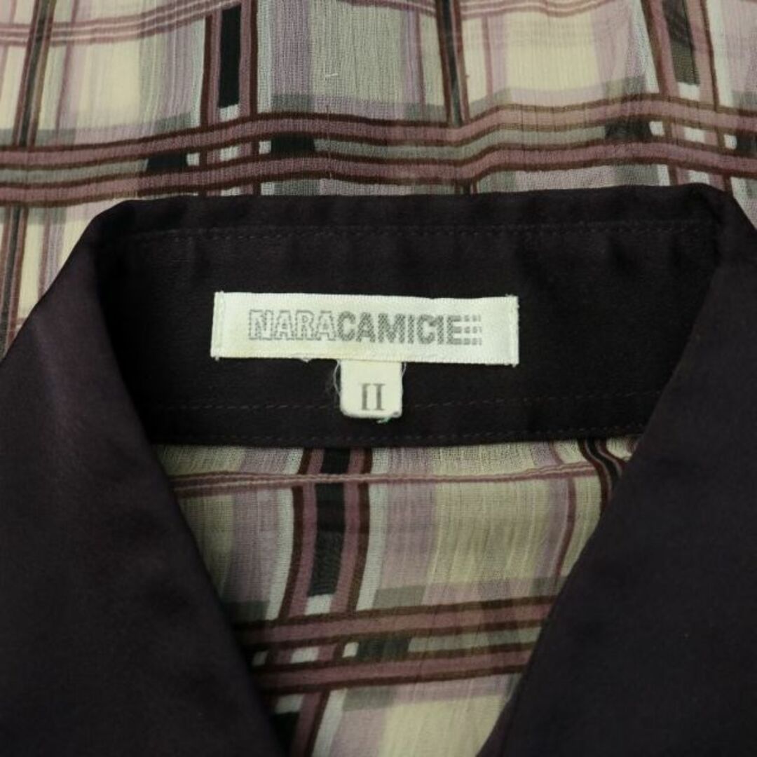 ナラカミーチェ シャツ ブラウス チェック シアー シースルー 長袖 L 紫 レディースのトップス(シャツ/ブラウス(長袖/七分))の商品写真
