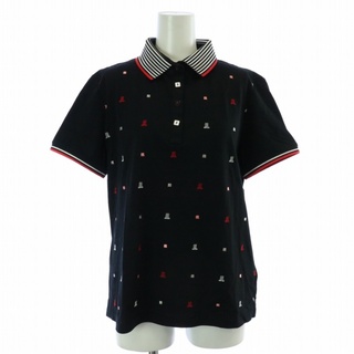 ランバン スポール ポロシャツ カットソー ロゴ 刺繍 半袖 42 XL 黒(ポロシャツ)