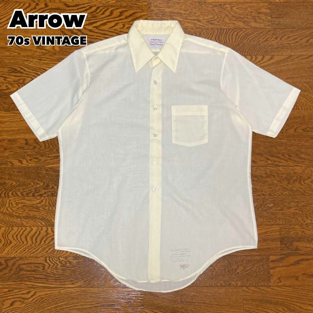 ARROW(アロー)の70s ARROW アロー シャツ 半袖 イエロー 無地 ヴィンテージ メンズのトップス(Tシャツ/カットソー(半袖/袖なし))の商品写真