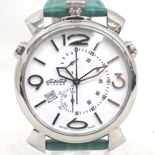 GaGa MILANO - ガガ・ミラノ 腕時計 クォーツ デイト シンクロノ 5097 緑系ベルト 白系 KR61711 中古