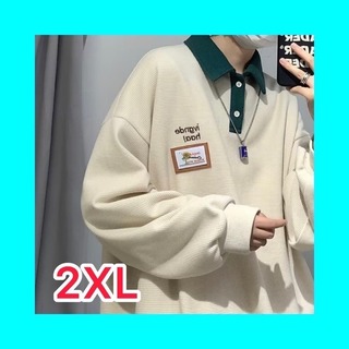 2XL　メンズ　ベージュ　ポロシャツ　ビッグサイズ　韓国風(ポロシャツ)