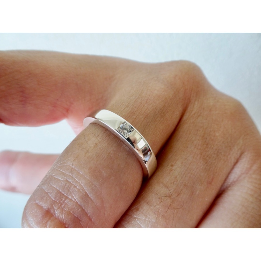 仁尾彫金『2.6mmダイヤ、幅3.5mm、プラチナ平打リング』ハンドメイド287 レディースのアクセサリー(リング(指輪))の商品写真