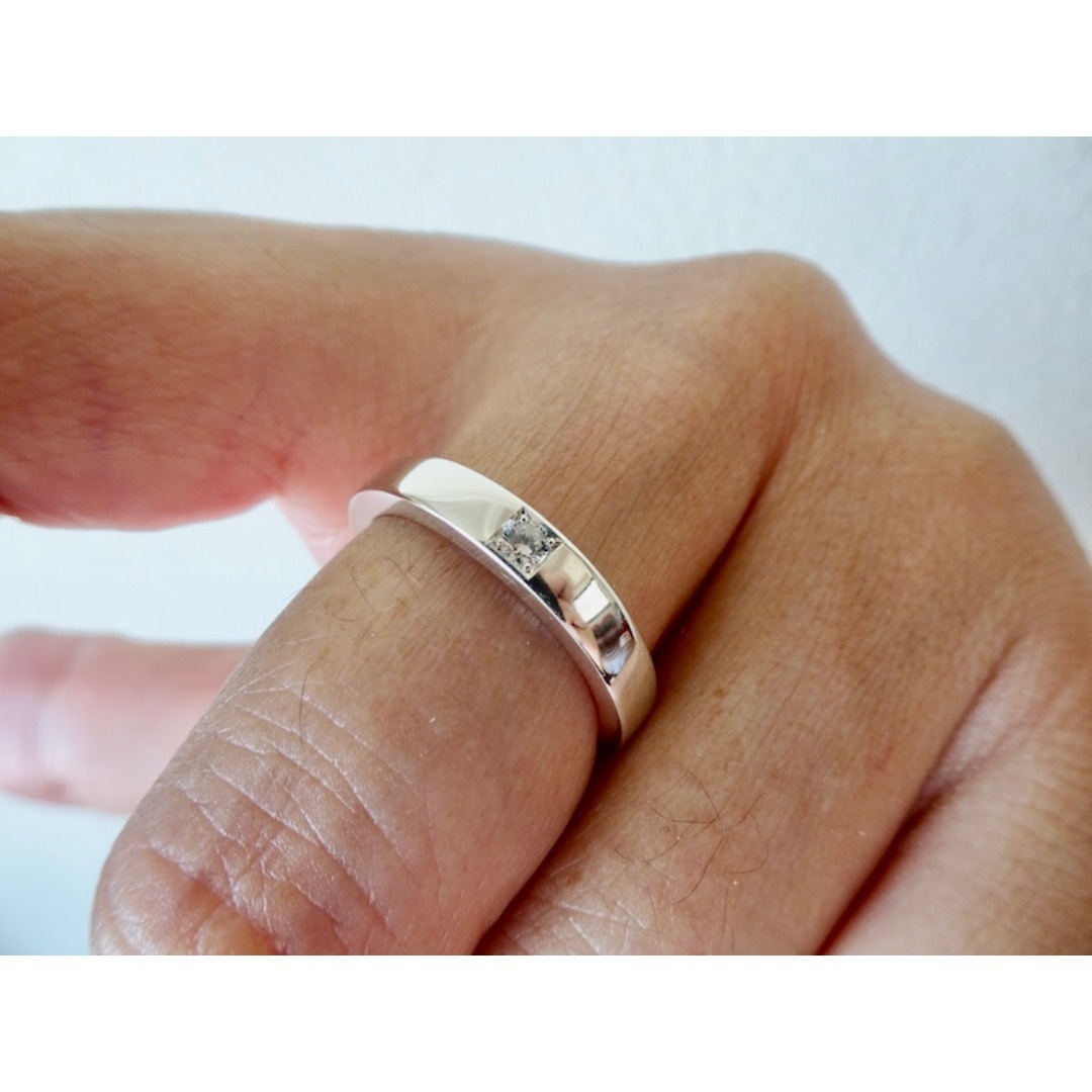 仁尾彫金『2.6mmダイヤ、幅3.5mm、プラチナ平打リング』ハンドメイド287