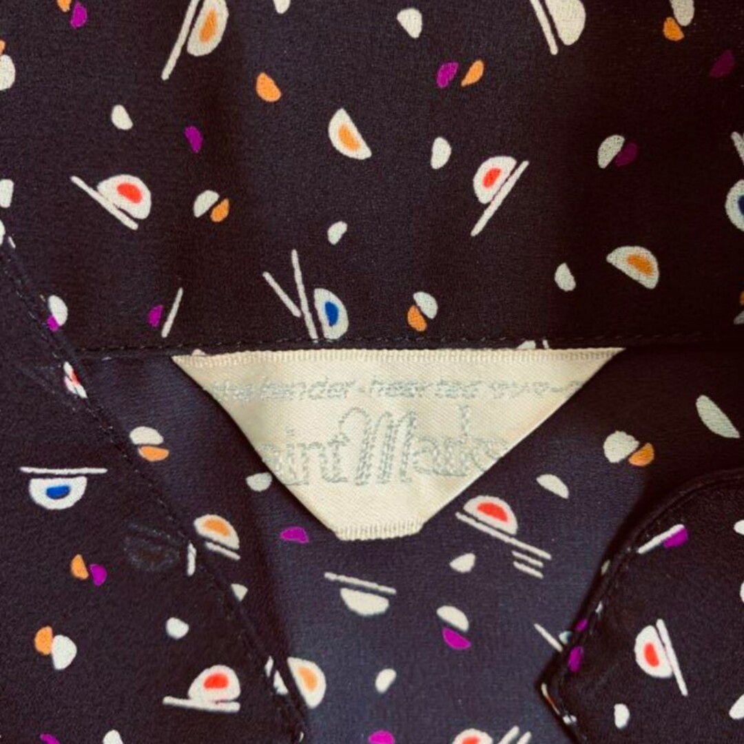 古着 半袖 レトロ 総柄 シースルー シャツ ブラウス 黒 赤 紫 青 白 黄色 レディースのトップス(シャツ/ブラウス(半袖/袖なし))の商品写真