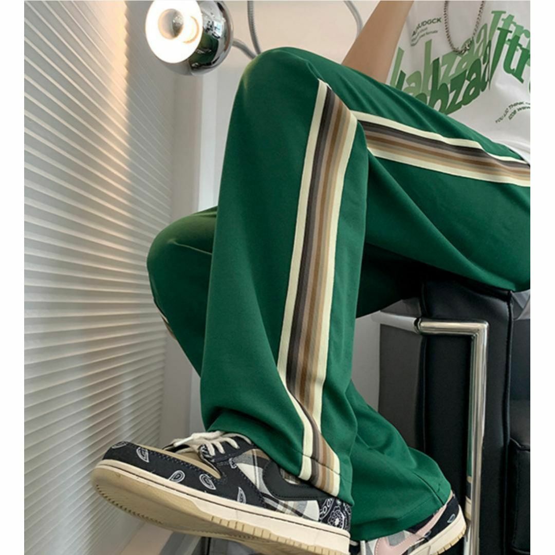 サイドライン ジャージ パンツ M ストリート カジュアル 韓国 グリーン メンズのパンツ(その他)の商品写真
