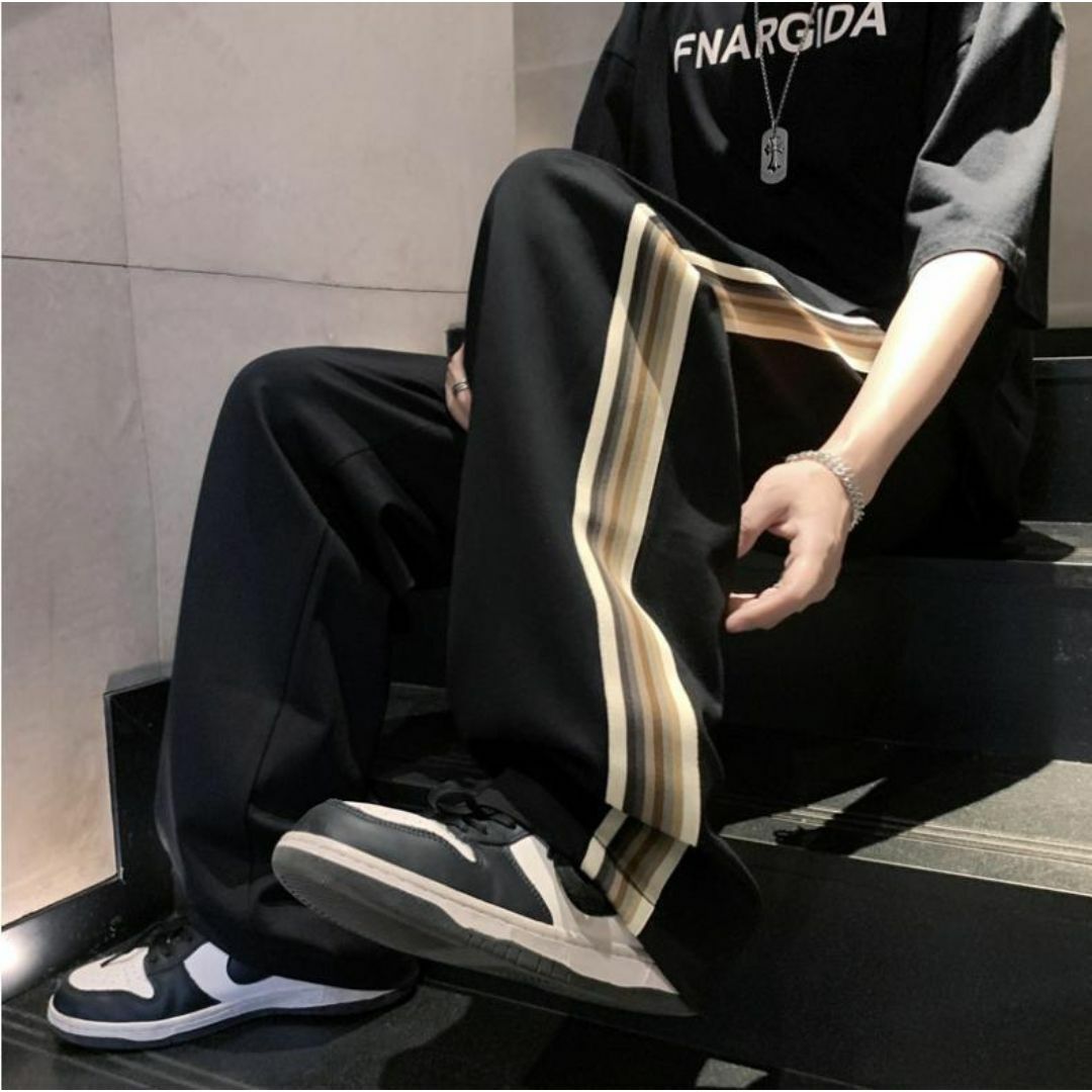 サイドライン ジャージ パンツ M ストリート カジュアル 韓国 ブラック メンズのパンツ(その他)の商品写真