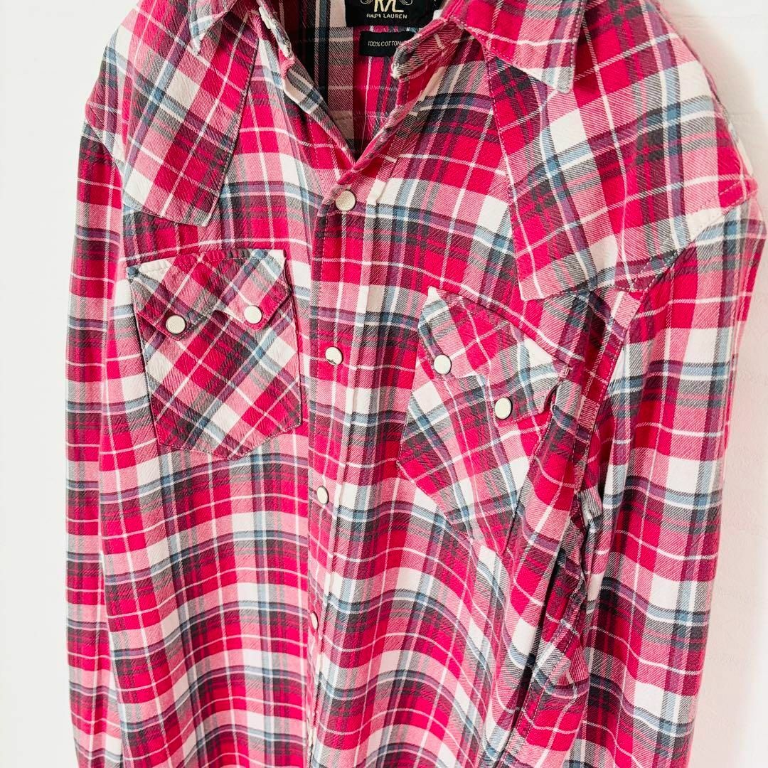 RRL(ダブルアールエル)の【美品】RRL ダブルアールエル ラルフローレン ウェスタンシャツ チェック 赤 メンズのトップス(Tシャツ/カットソー(七分/長袖))の商品写真