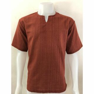 Tシャツ Vネック XL シンプル エスニック アジアン チャイハネ ブラウン(Tシャツ/カットソー(半袖/袖なし))