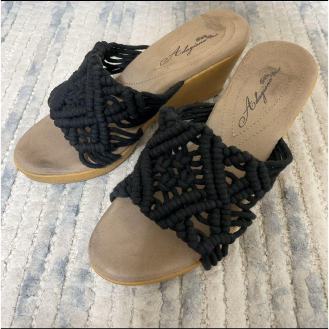 低反発サンダル エスニック風 マクラメ編みサンダル ブラック Mサイズ レディースの靴/シューズ(サンダル)の商品写真