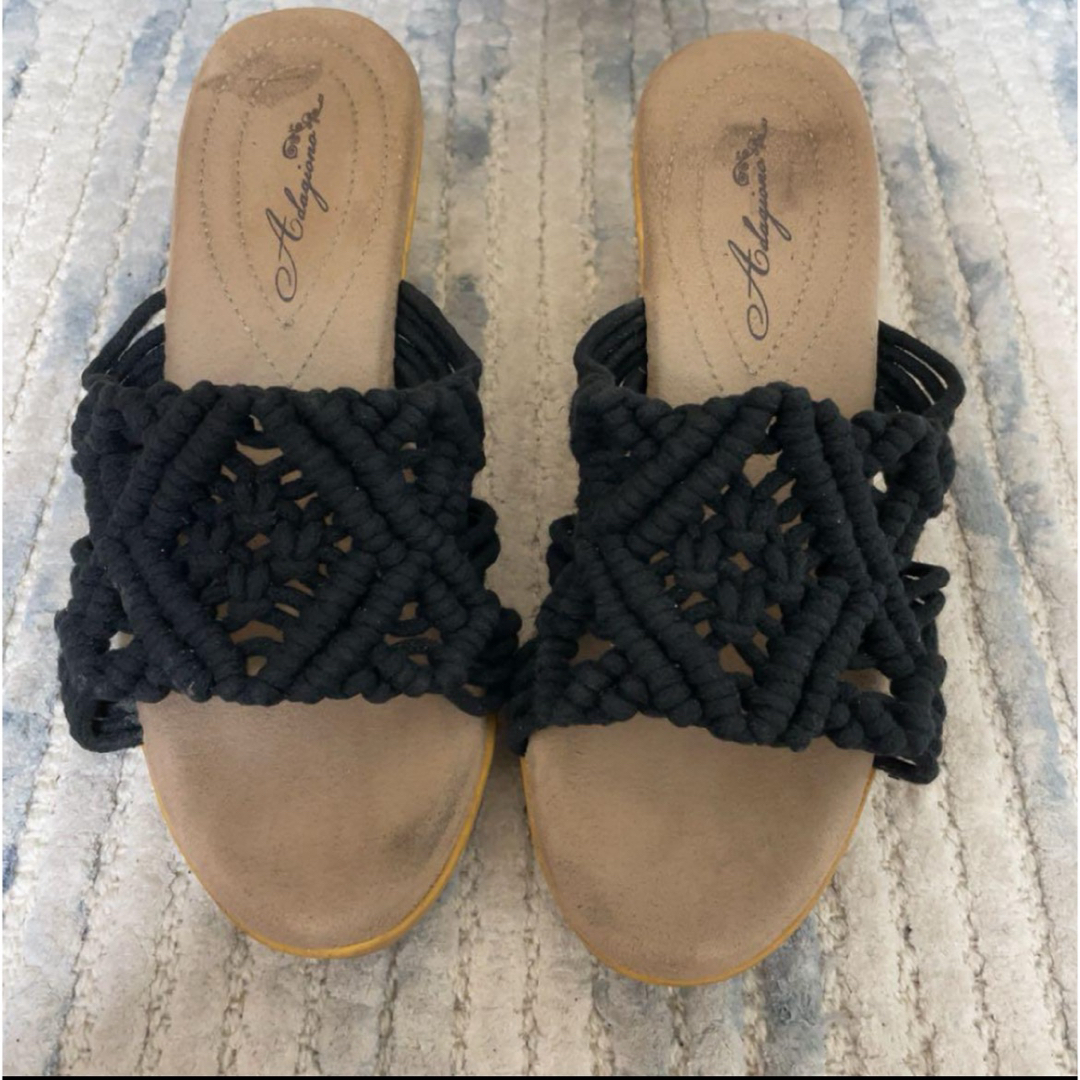 低反発サンダル エスニック風 マクラメ編みサンダル ブラック Mサイズ レディースの靴/シューズ(サンダル)の商品写真
