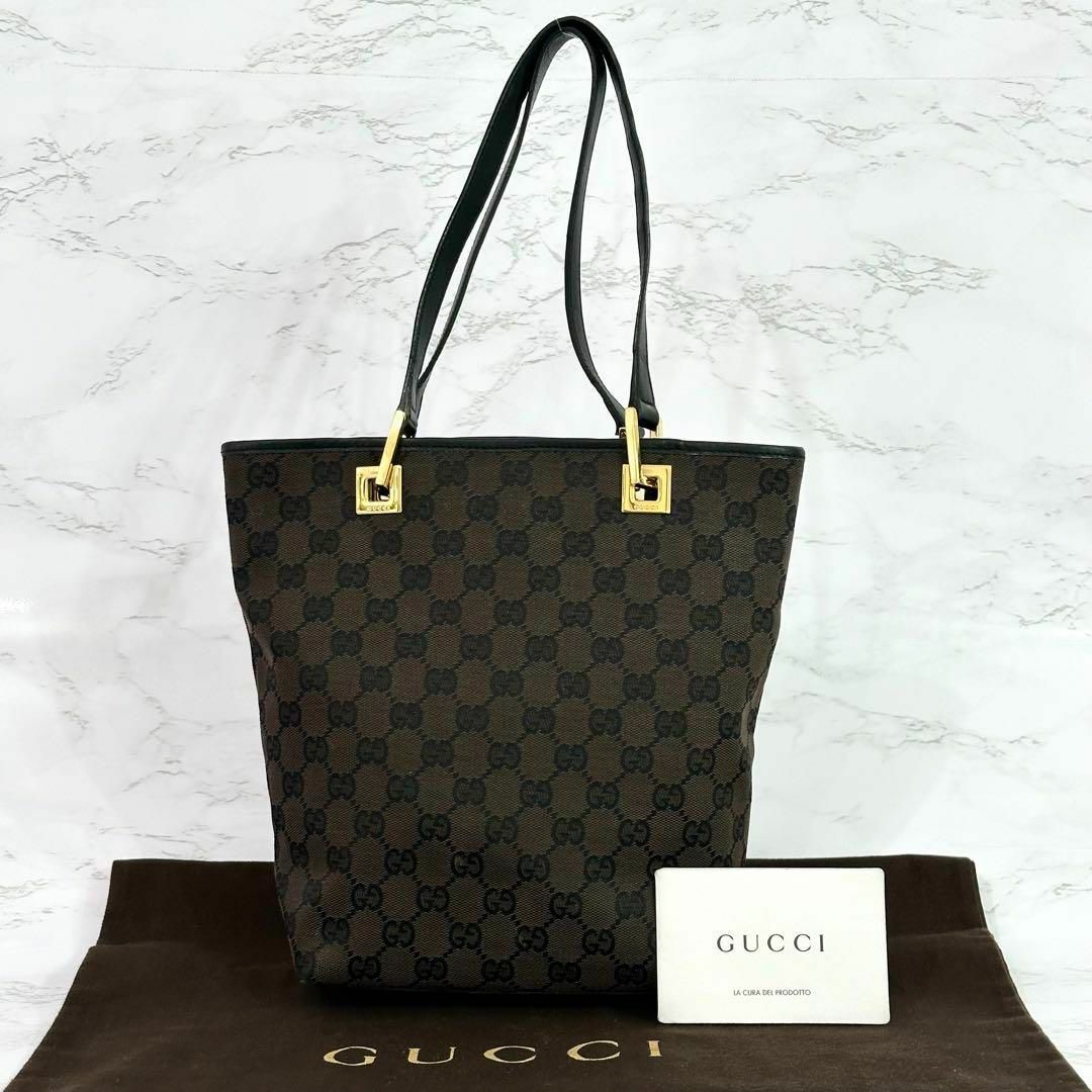 Gucci(グッチ)の美品 グッチ GUCCI トートバッグ GGキャンバス ブラック ダークブラウン レディースのバッグ(トートバッグ)の商品写真
