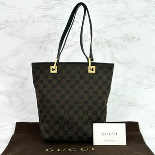 グッチ(Gucci)の美品 グッチ GUCCI トートバッグ GGキャンバス ブラック ダークブラウン(トートバッグ)