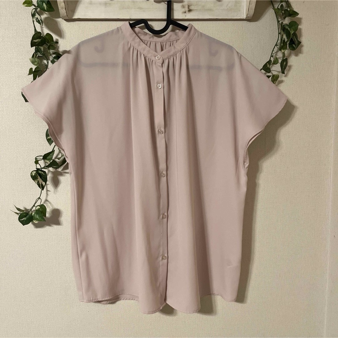 GU(ジーユー)のGU  ブラウス　フレンチスリーブ　Ｌ　pink レディースのトップス(シャツ/ブラウス(半袖/袖なし))の商品写真