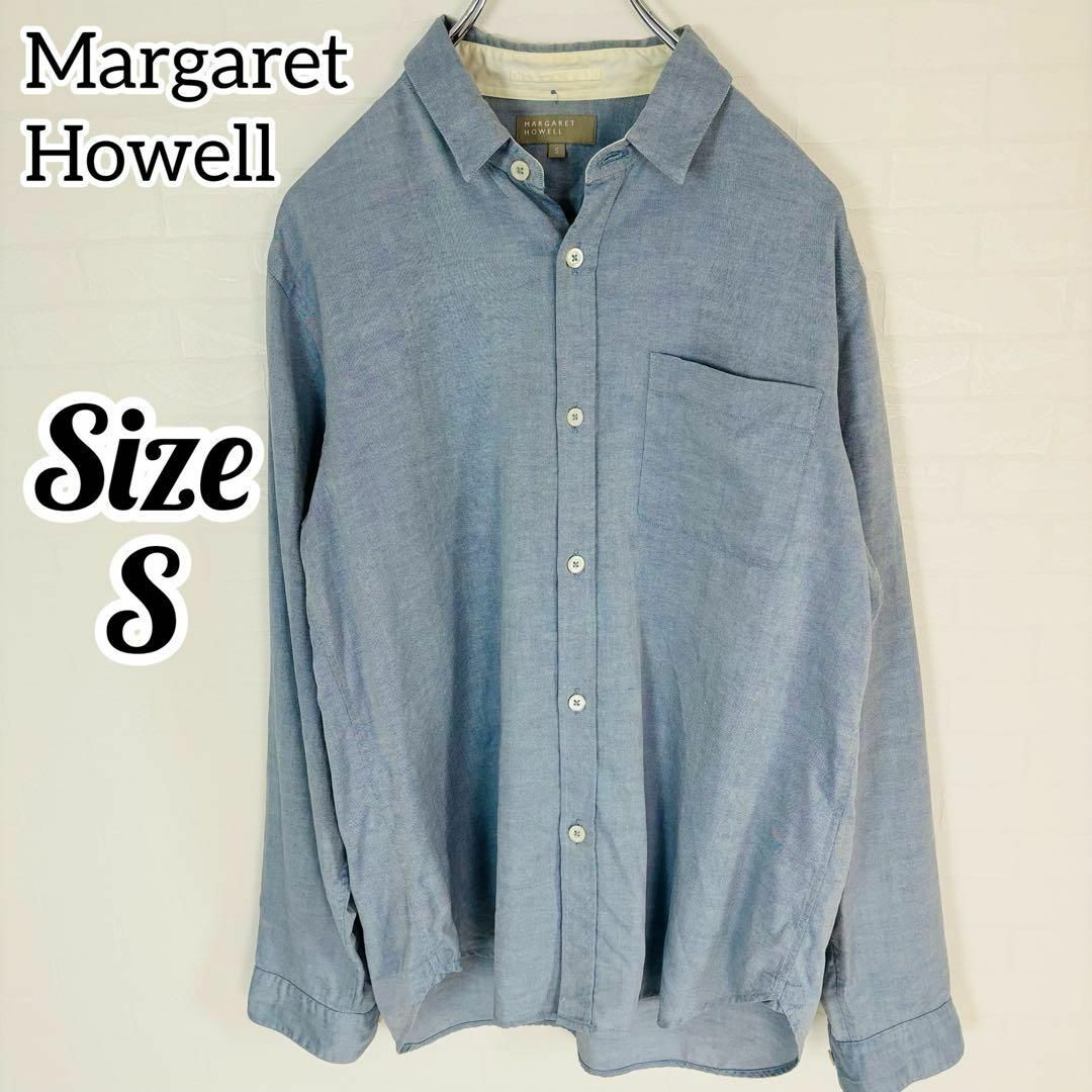MARGARET HOWELL(マーガレットハウエル)の【美品】マーガレットハウエル ワークシャツ ライトブルー リネン混 メンズのトップス(Tシャツ/カットソー(七分/長袖))の商品写真