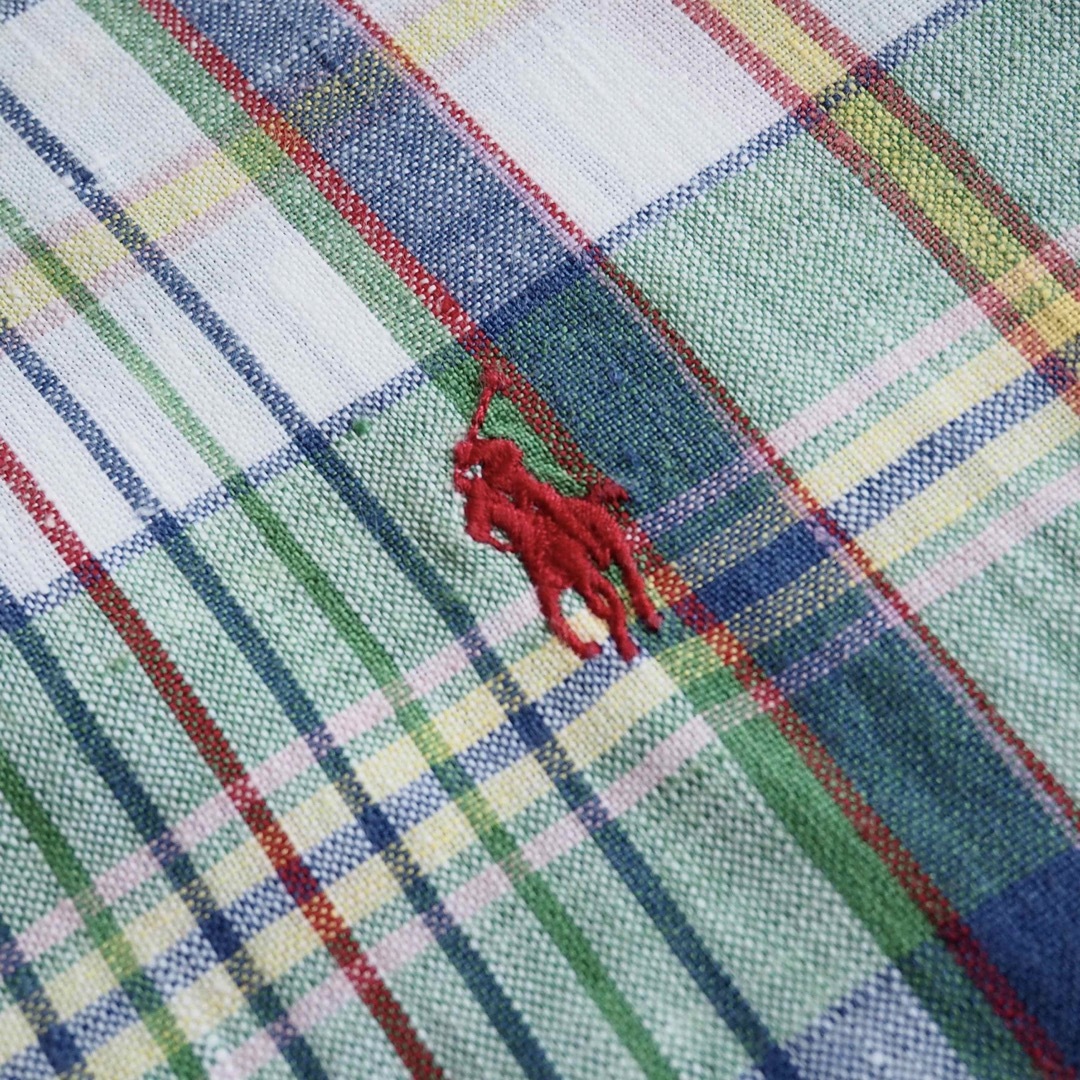 POLO RALPH LAUREN(ポロラルフローレン)のRALPH LAUREN ポニー刺繍 リネンシャツ チェック ボタンダウン 半袖 レディースのトップス(シャツ/ブラウス(半袖/袖なし))の商品写真