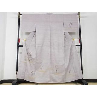 平和屋-こころ店■上質な紬　単衣　生紬地　草花文　金彩　正絹　逸品　AAAE8712Ack(着物)