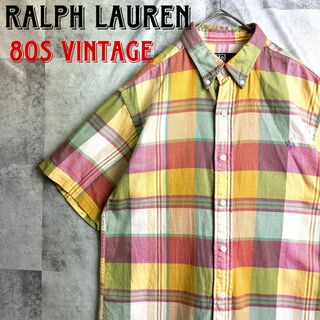 ポロラルフローレン(POLO RALPH LAUREN)の希少 美品 80s ポロバイラルフローレン 半袖BDシャツ マドラスチェック L(シャツ)