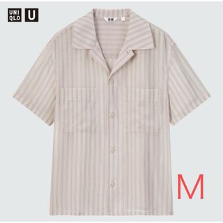 ユニクロ(UNIQLO)のUNIQLO U  シアーコットンストライプ　ピンク　Ｍ(シャツ/ブラウス(半袖/袖なし))