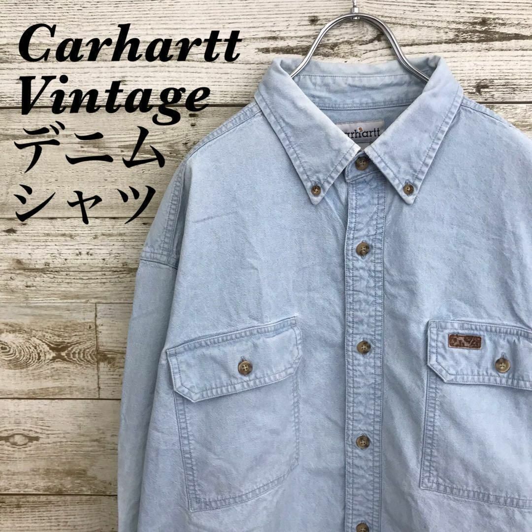 carhartt(カーハート)の【k5070】USA古着カーハートパッチロゴビッグデニムシャツジャケットワーク メンズのトップス(シャツ)の商品写真