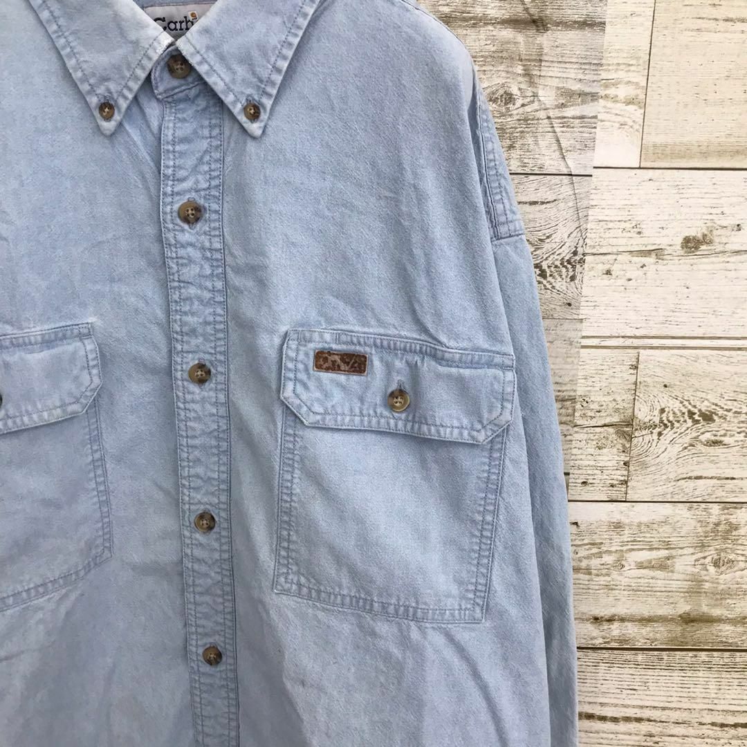 carhartt(カーハート)の【k5070】USA古着カーハートパッチロゴビッグデニムシャツジャケットワーク メンズのトップス(シャツ)の商品写真