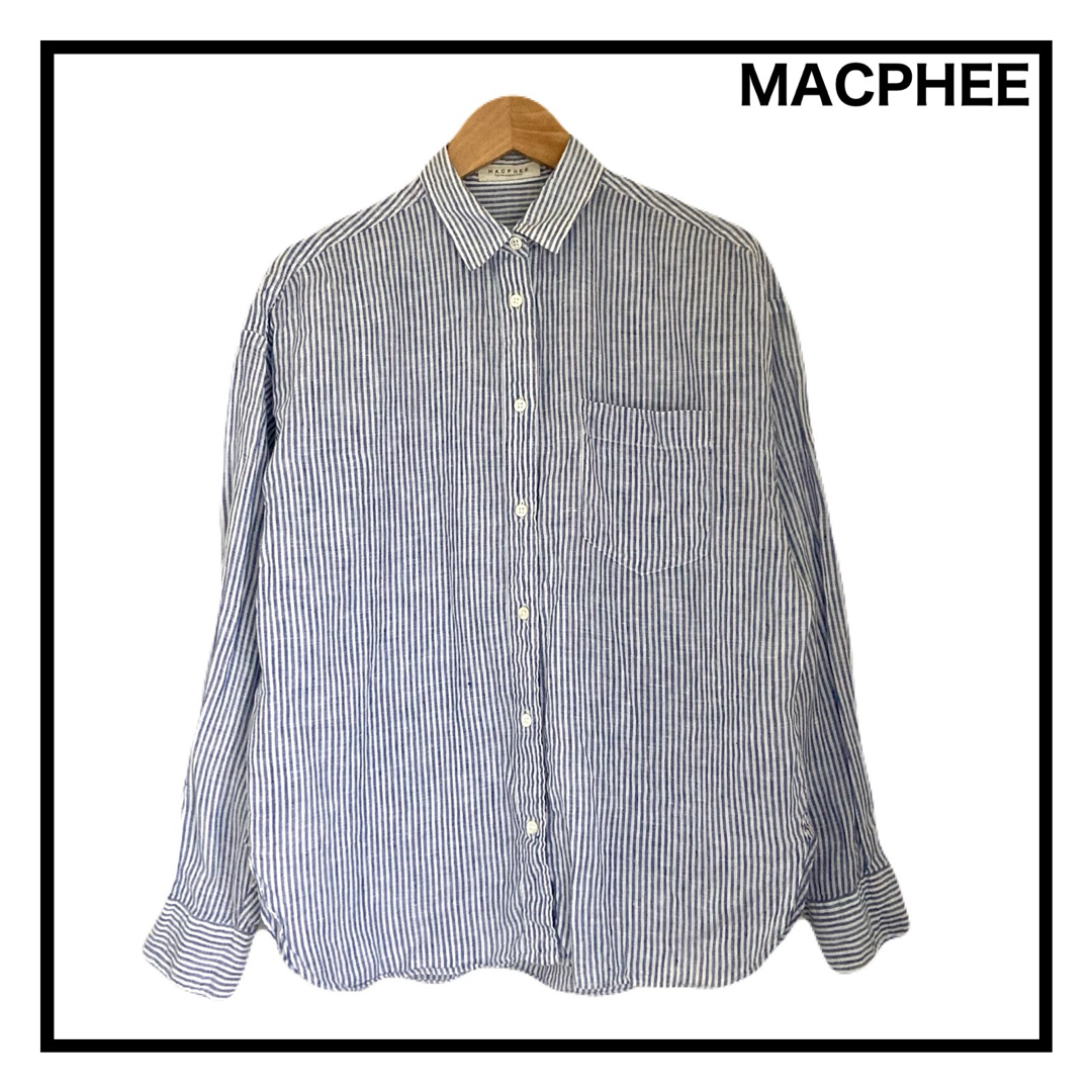 MACPHEE(マカフィー)のMACPHEE　リネンシャツ　ブラウス　ストライプ　長袖　麻　レディース　38 レディースのトップス(シャツ/ブラウス(長袖/七分))の商品写真