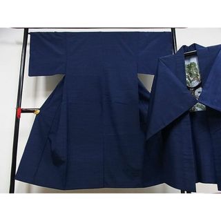 平和屋-こころ店■男性　紬　アンサンブル　濃藍色　正絹　逸品　AAAE4085Bph(着物)