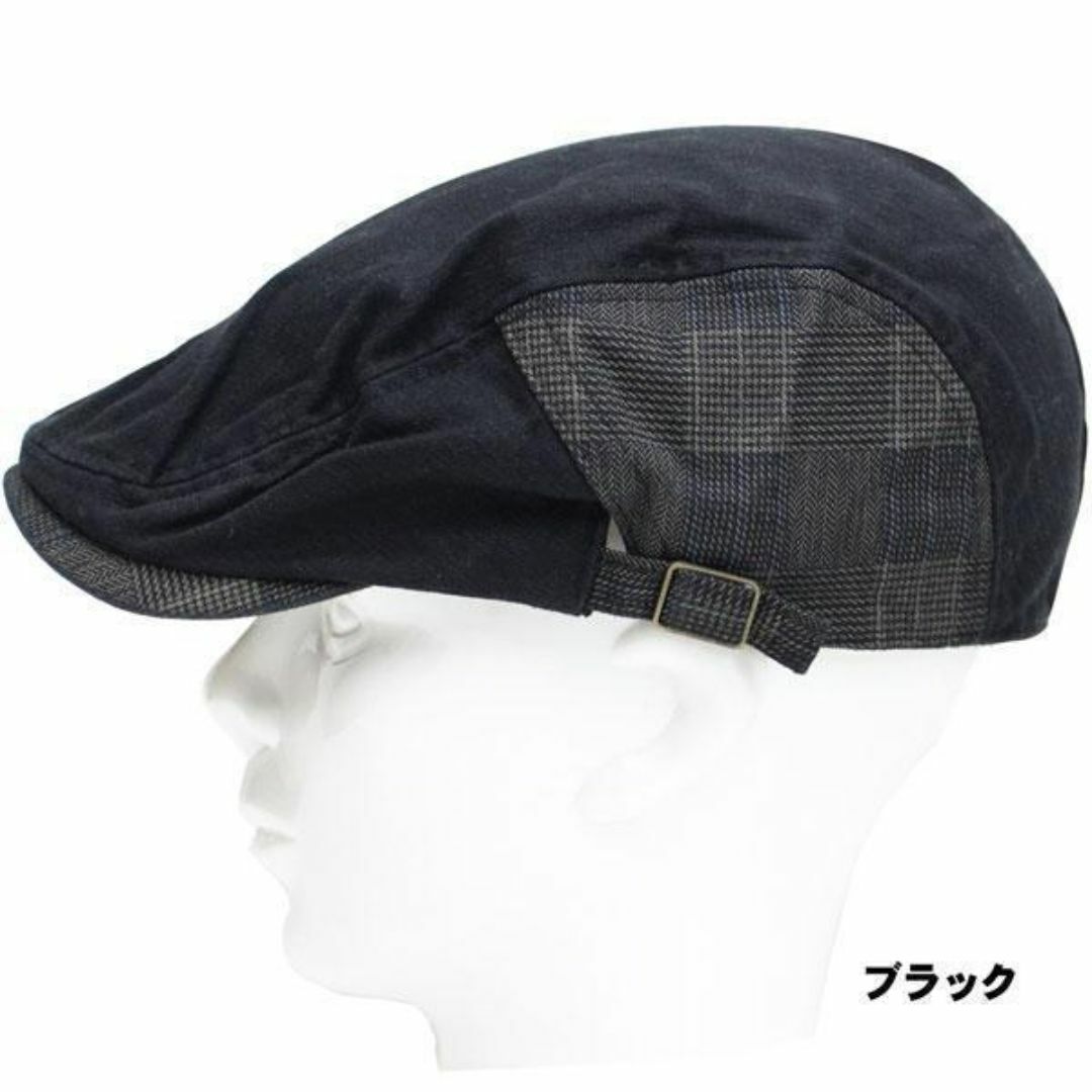帽子 メンズ ぼうし レディース ハンチング　コットン チェックベルト　ブラック メンズの帽子(ハンチング/ベレー帽)の商品写真
