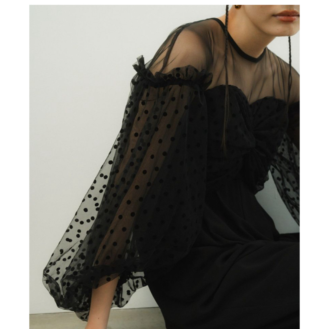flocky dot dress ブラック Sサイズ レディースのフォーマル/ドレス(ロングドレス)の商品写真