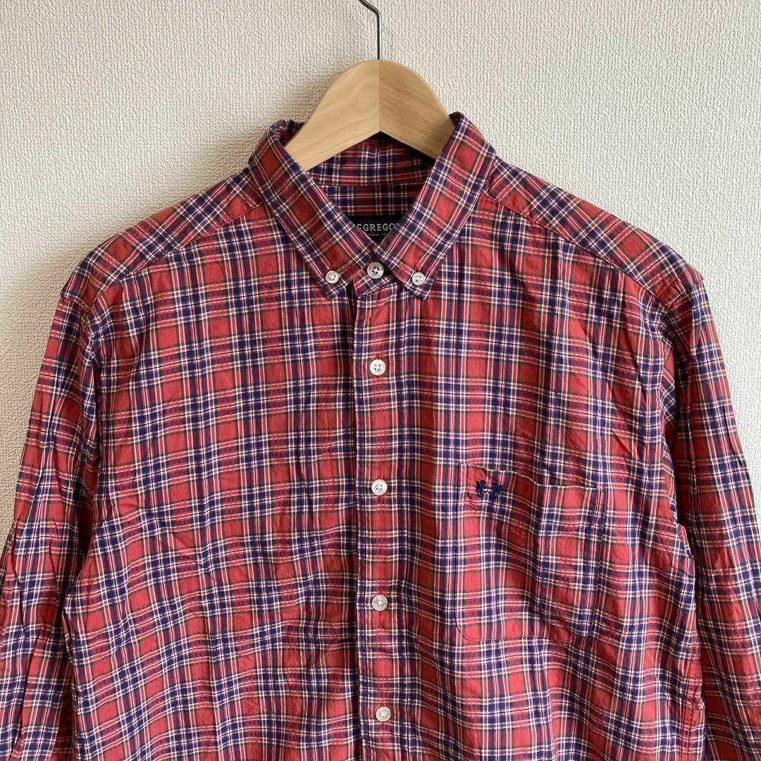 McGREGOR(マックレガー)のMcGREGOR マックレガー　シャツ　長袖　チェック　刺繍　赤　レッド　L メンズのトップス(Tシャツ/カットソー(七分/長袖))の商品写真