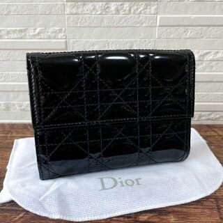 Christian Dior - ディオール レディディオール 三つ 折り 財布 エナメル レザー カナージュ
