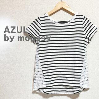 アズールバイマウジー(AZUL by moussy)のAZUL by moussy カットソー　ボーダー　レース　ネイビー　白　半袖(Tシャツ(半袖/袖なし))