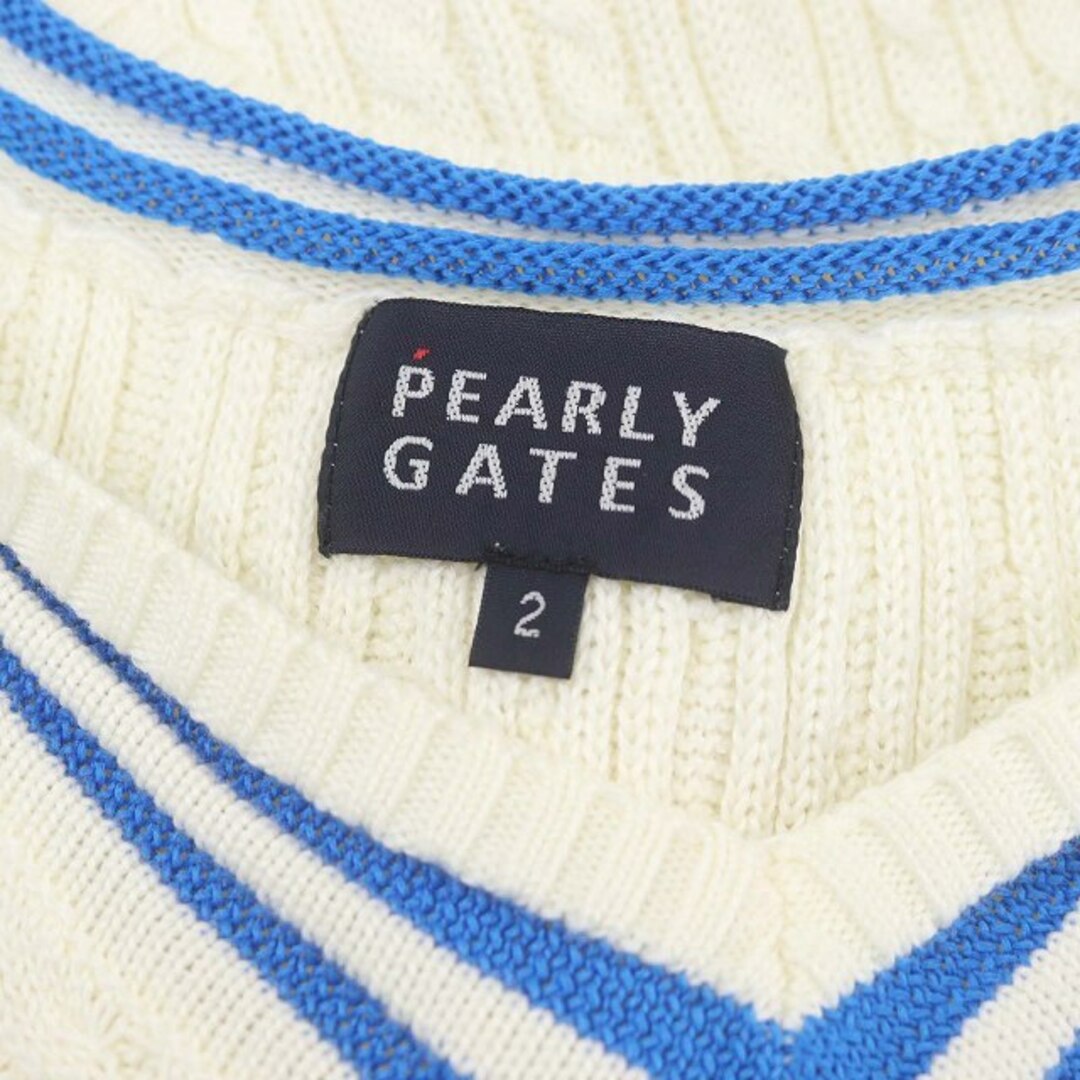 PEARLY GATES(パーリーゲイツ)のパーリーゲイツ ケーブルニットベスト プルオーバー Vネック ゴルフ 2 白 青 レディースのトップス(ベスト/ジレ)の商品写真