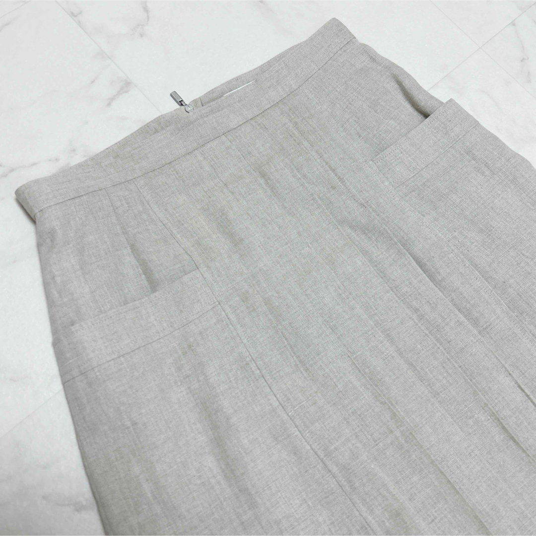 FOXEY(フォクシー)のFOXEY リネンプリーツスカート 定価約5万 裏地あり 38 ベージュ  レディースのスカート(ロングスカート)の商品写真