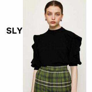 SLY - SLY　スライ　ニット　セーター　黒　五分袖　フリル　ハイネック　ブラック　パフ