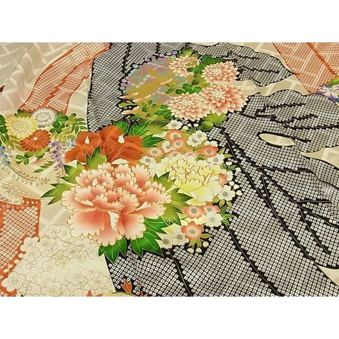 平和屋-こころ店■豪華振袖　駒刺繍　花丸文　金彩　正絹　逸品　AAAD5330Aja レディースの水着/浴衣(振袖)の商品写真