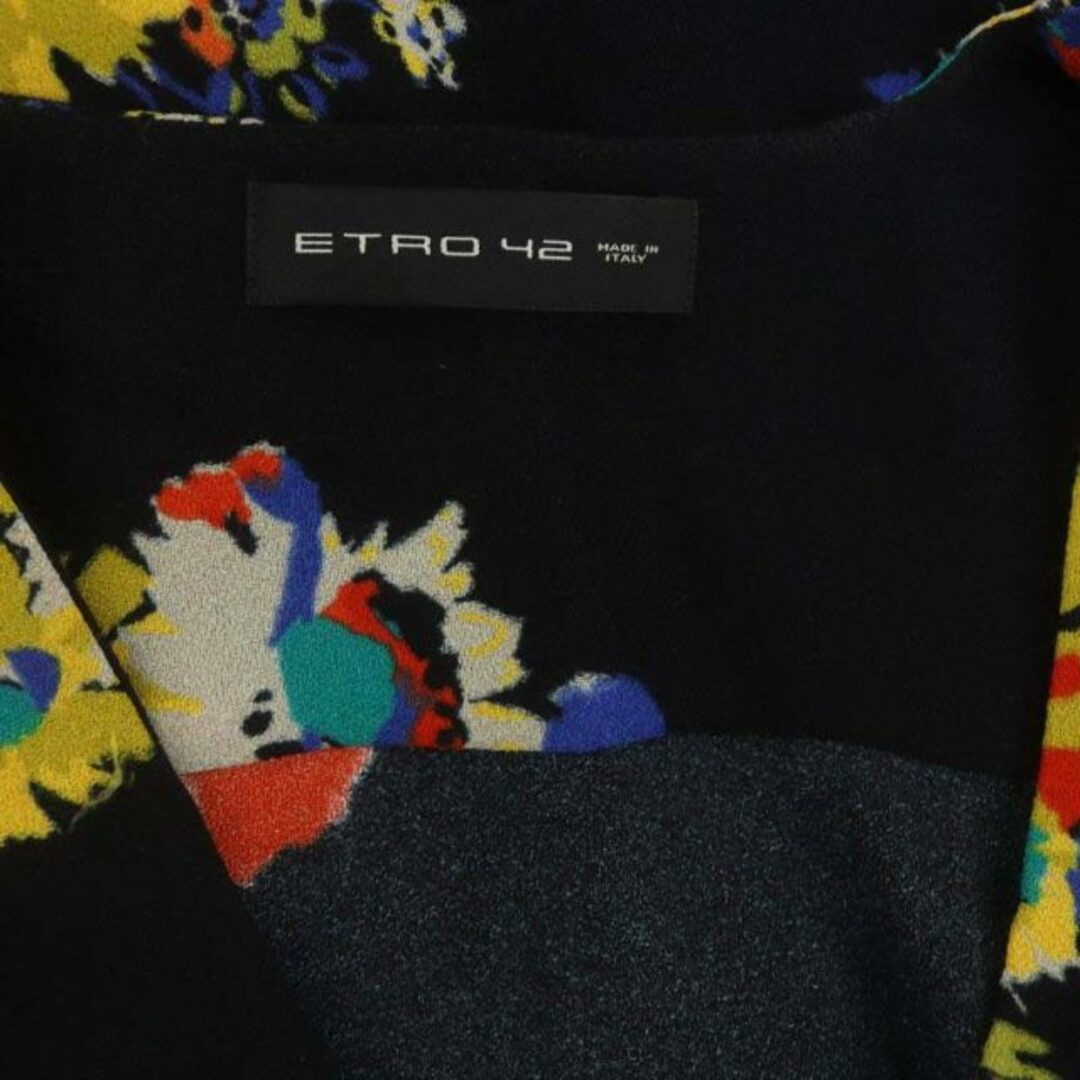 ETRO(エトロ)のエトロ Aライン 花柄 Vネック ワンピース ロング 九分袖 42 黒 ブラック レディースのワンピース(ロングワンピース/マキシワンピース)の商品写真