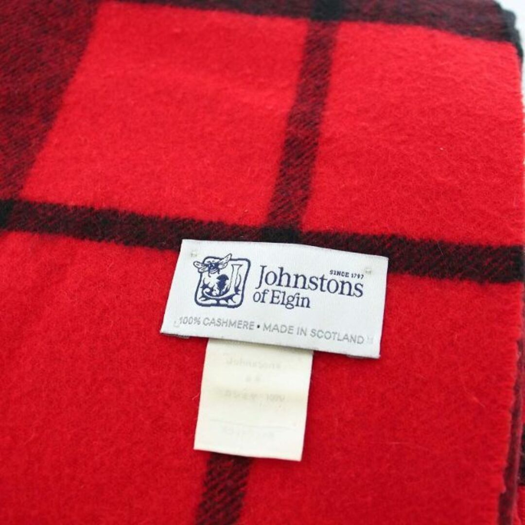 ジョンストンズオブエルガン ストール マフラー 大判 カシミヤ チェック 赤 レディースのファッション小物(ストール/パシュミナ)の商品写真