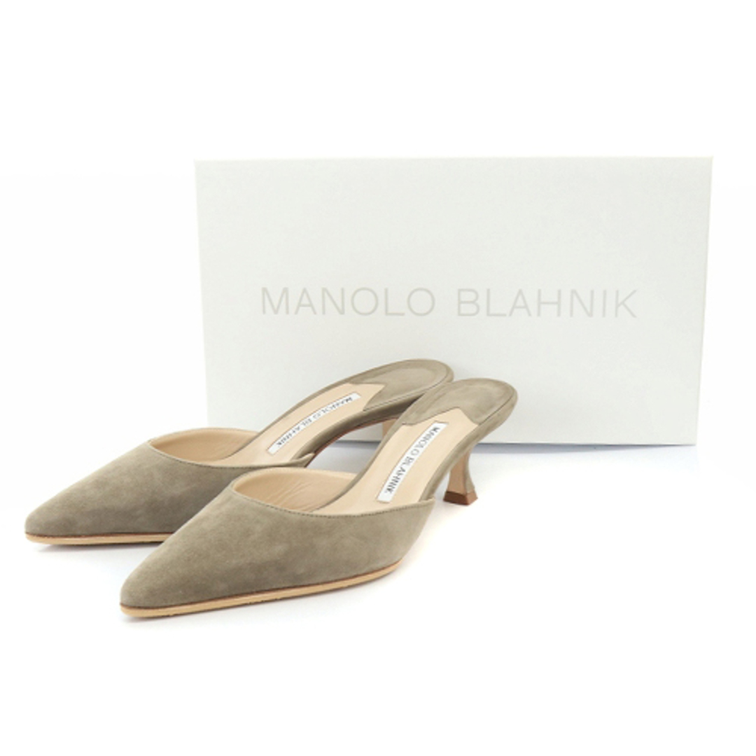 MANOLO BLAHNIK(マノロブラニク)のマノロブラニク スエードミュール ピンヒール 37 23.5cm グレージュ レディースの靴/シューズ(ミュール)の商品写真