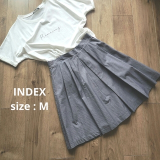 インデックス(INDEX)のINDEX インデックス　フレアスカート　膝丈　Mサイズ　ストライプ柄(ひざ丈スカート)