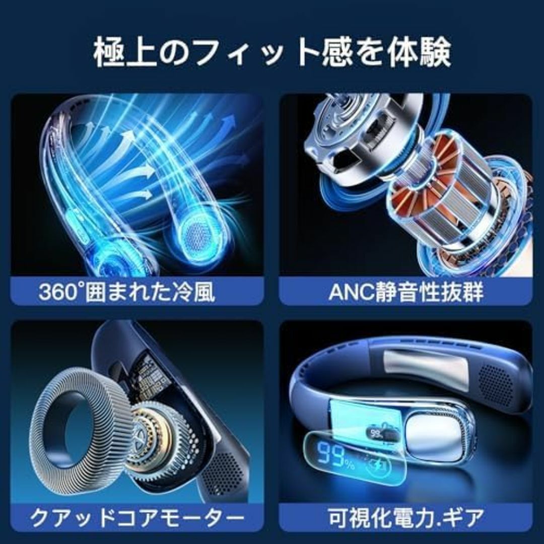 首掛け扇風機 ネッククーラー 羽なし 静音設計 ネックファン: 3段階風量調節 スマホ/家電/カメラの冷暖房/空調(扇風機)の商品写真