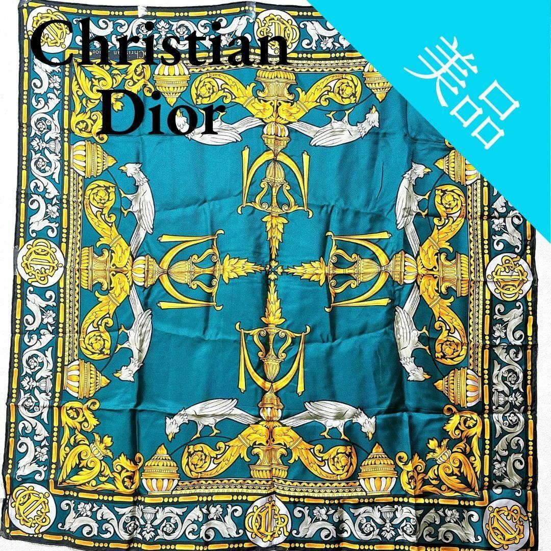 Christian Dior(クリスチャンディオール)のクリスチャンディオール シルク スカーフ ストール ショール グリーン系 ロゴ レディースのファッション小物(バンダナ/スカーフ)の商品写真