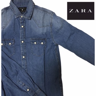 ザラ(ZARA)のザラマン ZARA MAN デニムシャツ　長袖　インディゴ　ウオッシュ加工　無地(シャツ)