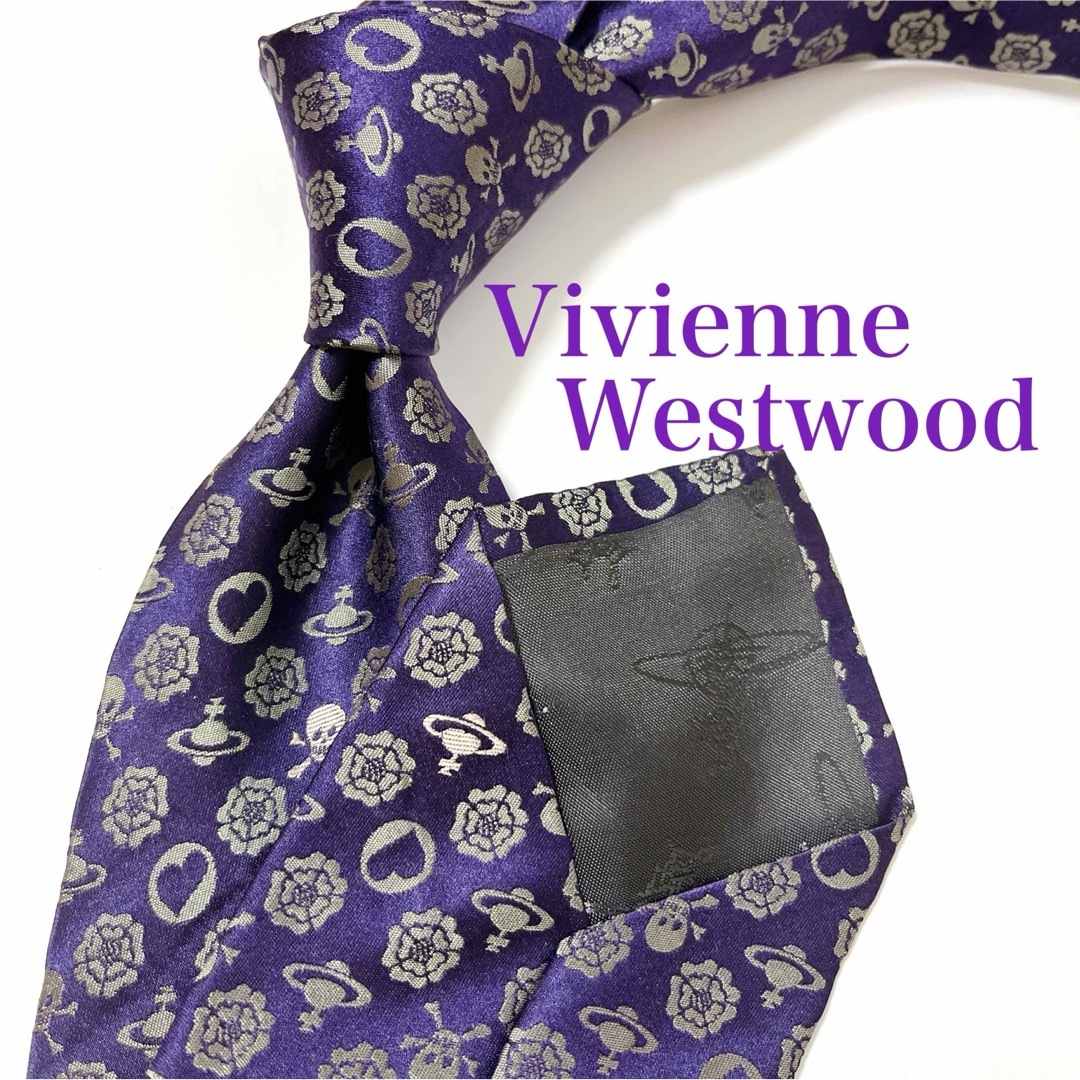 Vivienne Westwood(ヴィヴィアンウエストウッド)の美品 ヴィヴィアンウエストウッド ネクタイ ハイブランド ドクロ ハート 小紋柄 メンズのファッション小物(ネクタイ)の商品写真