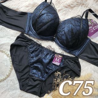 №734【C75】ビビットダークローズ育乳脇高ブラジャー&フルバックショーツ(ブラ&ショーツセット)